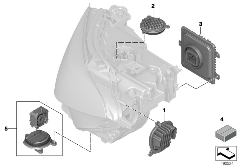 Детали электронного блока фары для BMW G16 840i B58C (схема запчастей)