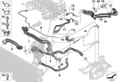 Шланги системы охлаждения для BMW F48N X1 16d B37B (схема запасных частей)