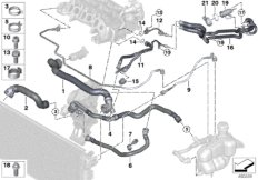 Шланги системы охлаждения для BMW F54 One D B37B (схема запасных частей)