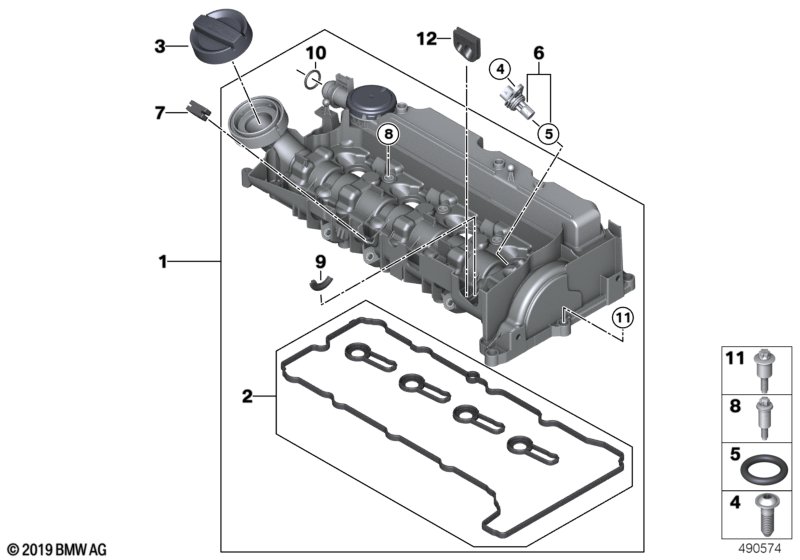 Крышка головки блока цилиндров для BMW G01 X3 20dX B47D (схема запчастей)