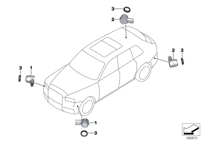 Ультразвуковой датчик PMA для BMW RR31 Cullinan N74L (схема запчастей)