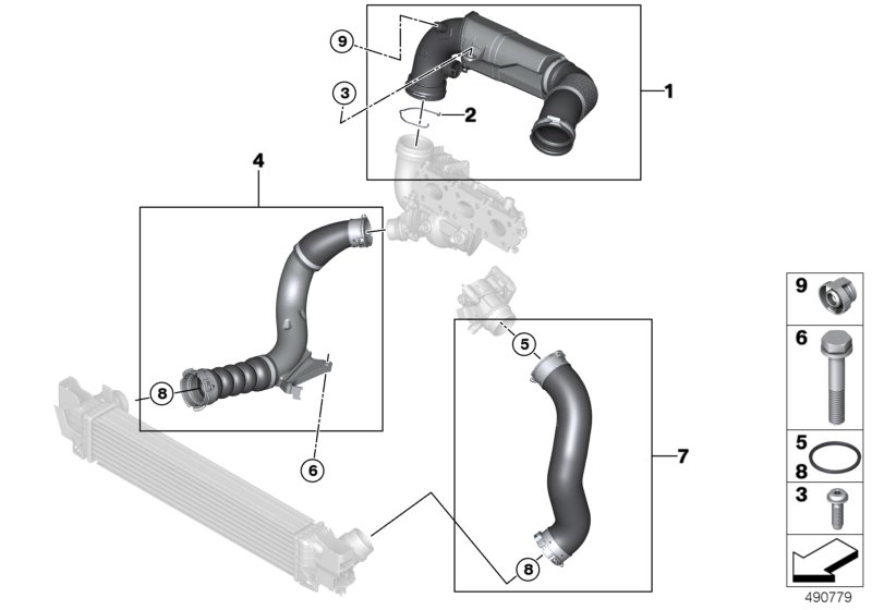 Воздуховод наддувочного воздуха для BMW F39 X2 M35iX B48E (схема запчастей)
