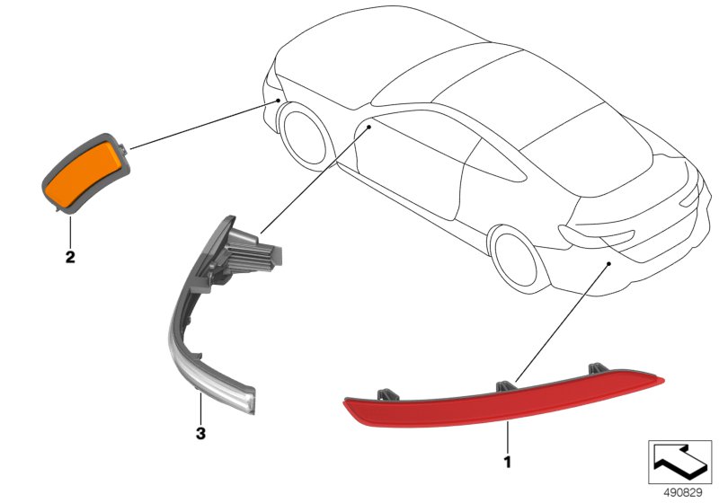 Световозвращатели/освет.приборы снаружи для BMW F92 M8 S63M (схема запчастей)