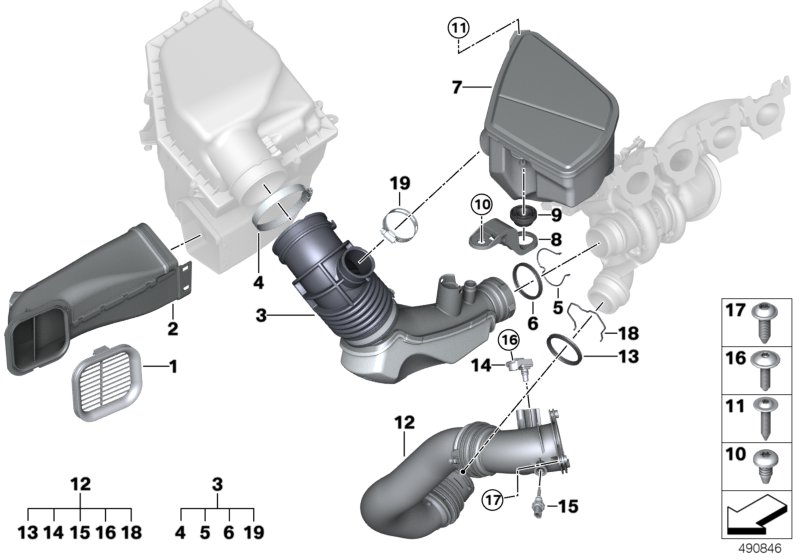 Воздуховод для BMW G02 X4 20iX B48 (схема запчастей)