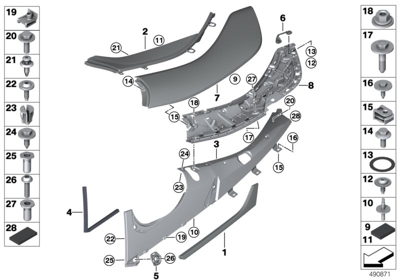 Наружные накладки/декорат.решетки сзади для BMW I15 i8 B38X (схема запчастей)