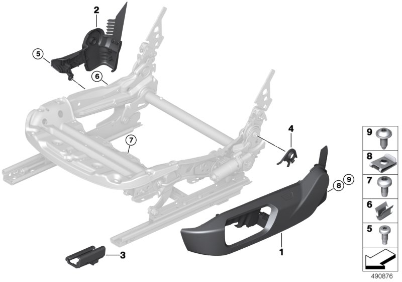 Сиденье Пд накладки сиденья для BMW I15 i8 B38X (схема запчастей)
