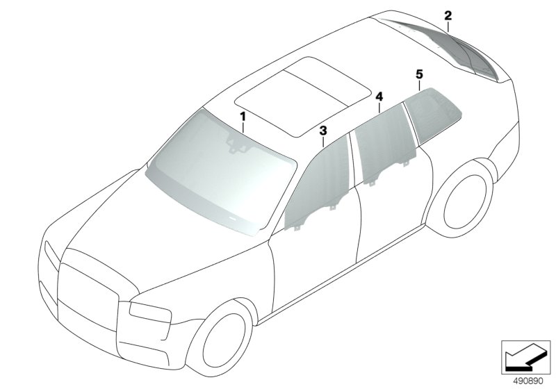 Остекление для BMW RR31 Cullinan N74L (схема запчастей)