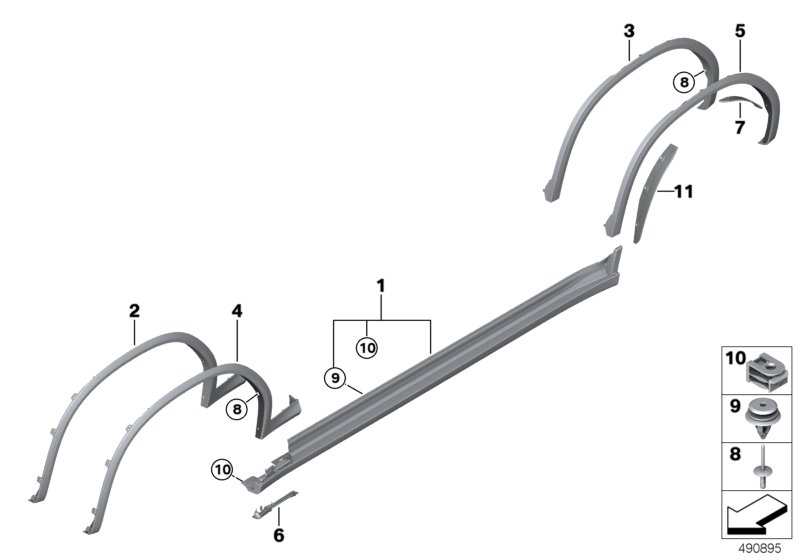 Накладка M порог / арка колеса для BMW G02 X4 M40iX B58D (схема запчастей)