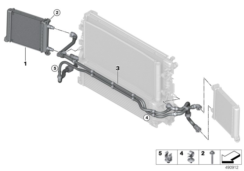вынесенный радиатор ОЖ для MINI F54N JCW ALL4 B48E (схема запчастей)