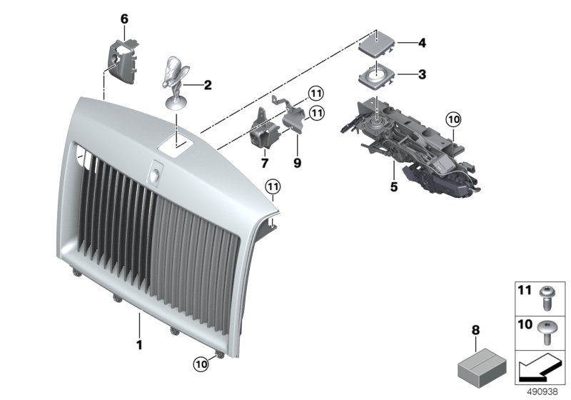 Решетка радиатора / фигура на капоте для ROLLS-ROYCE RR12 Phantom EWB N74L (схема запчастей)