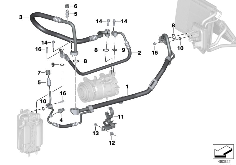 Трубопроводы хладагента для BMW G29 Z4 20i B48D (схема запчастей)