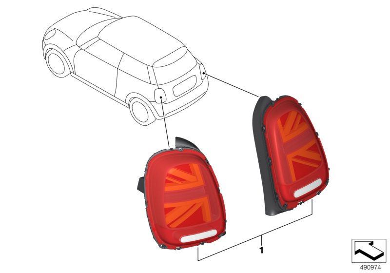 Переосн.блока задних фонарей Facelift для BMW F56 Cooper B36 (схема запчастей)