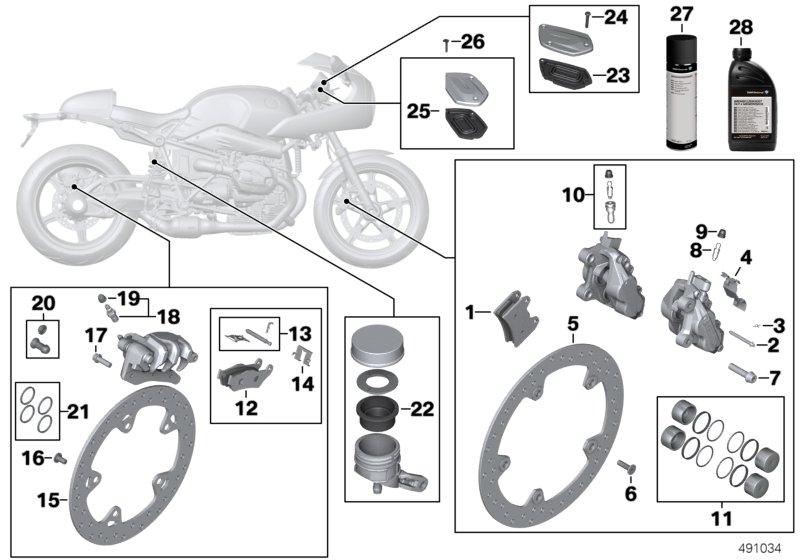 Сервисное обслуживание тормозов для MOTO K32 R nineT Racer (0J21, 0J23) 0 (схема запчастей)