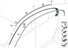Декоративная планка крыши/леер для BMW F06 650i N63N (схема запасных частей)
