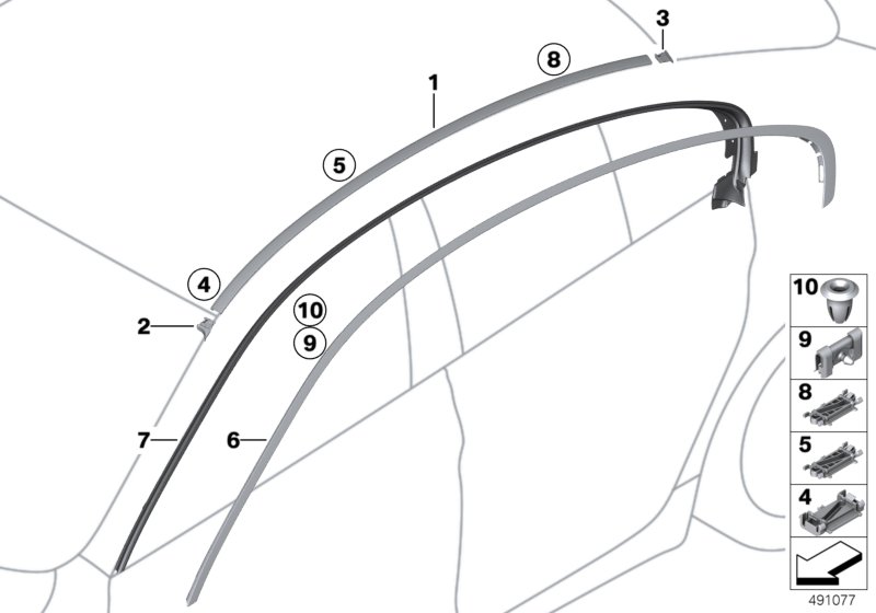 Декоративная планка крыши/леер для BMW F06N 640i N55 (схема запчастей)