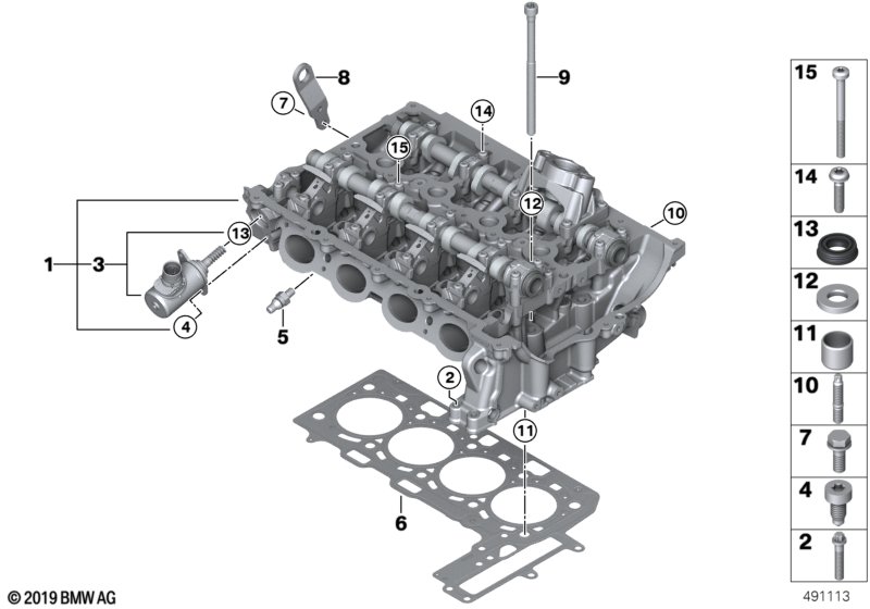 Головка блока цилиндров-доп.элементы для BMW F45N 220i B42 (схема запчастей)