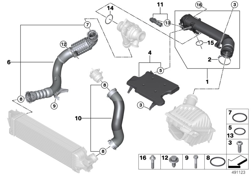 Воздуховод для BMW F48N X1 16d B37B (схема запчастей)