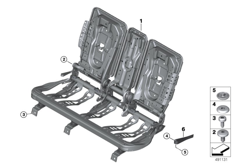 Каркас подушки базового сиденья Зд для BMW F60 Cooper B36C (схема запчастей)