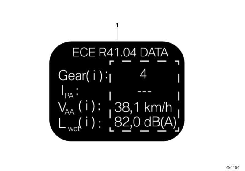Шильдик "Gerдuschvorschrift" для MOTO K67 S 1000 RR 19 (0E21, 0E23) 0 (схема запчастей)