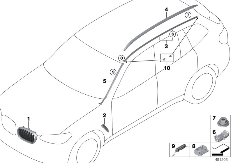 Наружные накладки / декоративные решетки для BMW G01 X3 18d (TX11) B47 (схема запчастей)