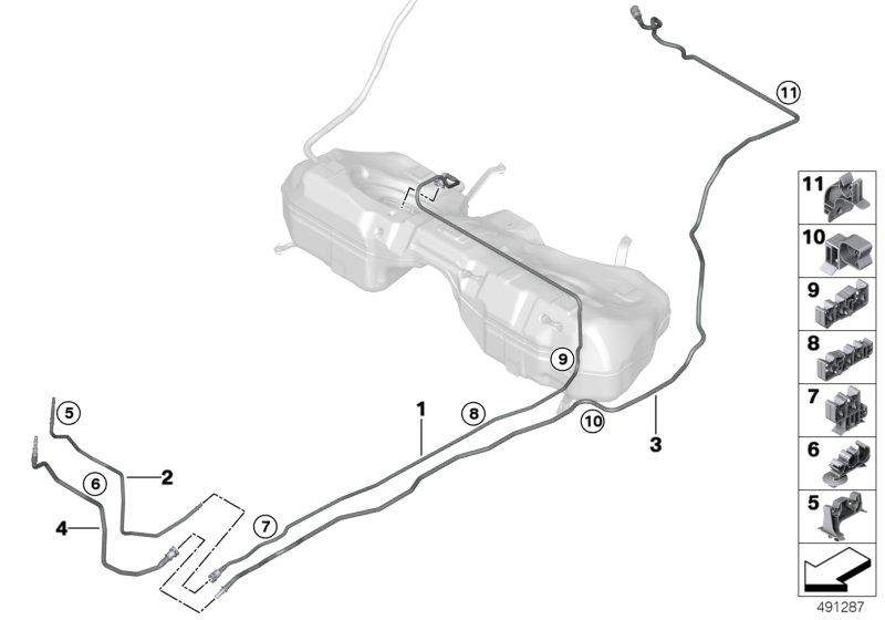 Топливопровод/ элементы крепления для BMW G20 320i B48C (схема запчастей)