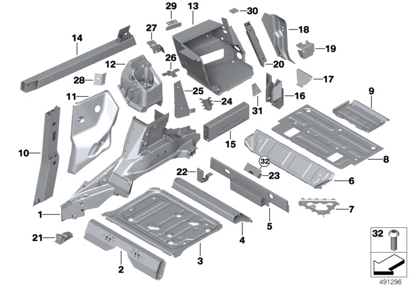 Дополнит.элементы пола багажника для ROLLS-ROYCE RR31 Cullinan N74L (схема запчастей)