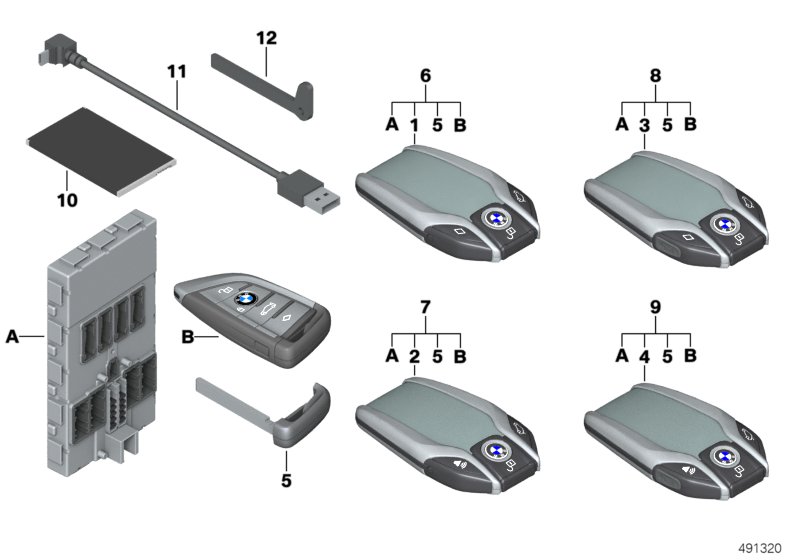 BMW ключ с дисплеем / к-т FFB с BDC для BMW G30 530d B57 (схема запчастей)