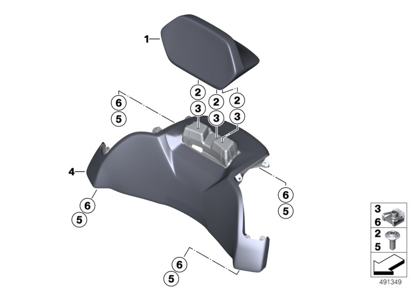 Обивка спинки со спинкой для BMW K61 K 1600 Bagger (0F51, 0F53) 0 (схема запчастей)