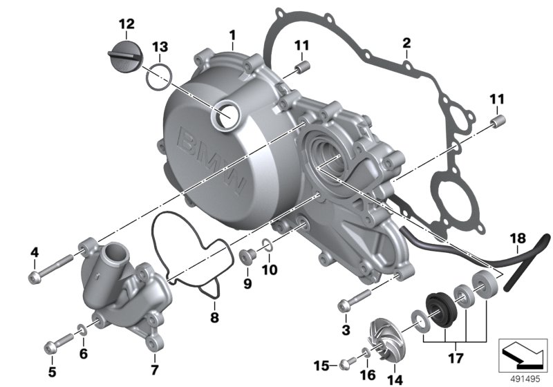 Крышка картера двигателя П для BMW K02 G 310 GS (0G02, 0G12) 0 (схема запчастей)