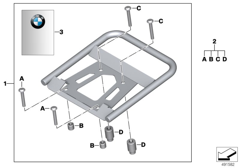 К-т кронштейна верх.контейнера, алюм. для BMW K75 F 800 GS Adve. 16 (0B55, 0B65) 0 (схема запчастей)
