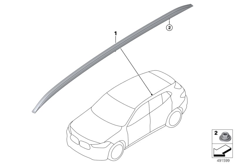 Дооснащение полозьями багажника на крыше для BMW F39 X2 20iX B46D (схема запчастей)