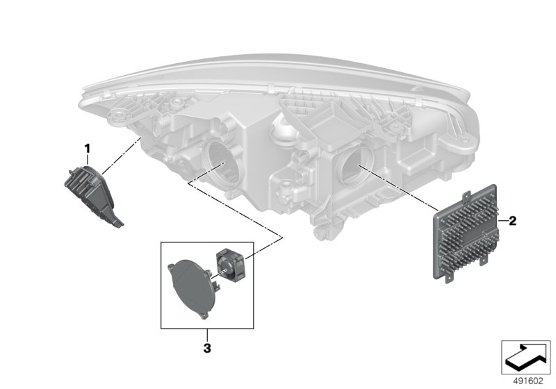 Электронные детали светодиодной фары для BMW G29 Z4 M40i B58D (схема запчастей)