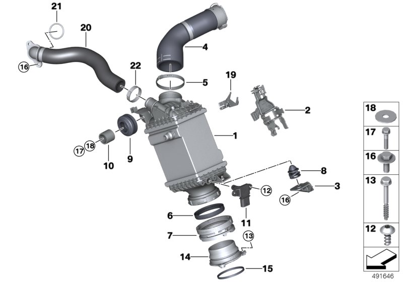 Охладитель наддувочного воздуха для BMW G30 M550iX N63B (схема запчастей)