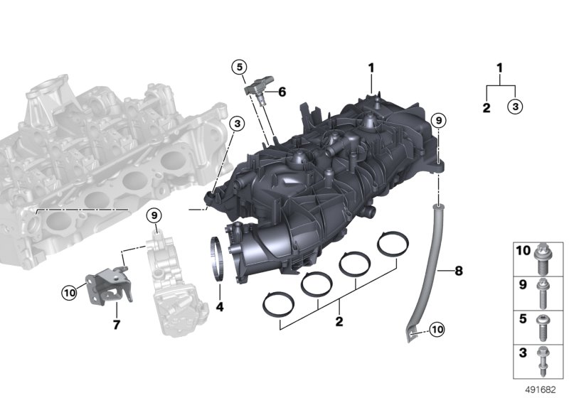 Система впуска для BMW G30 530i B46D (схема запчастей)
