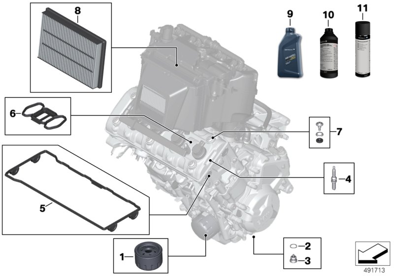 ТО по регл.Oelservice / Inspektion для BMW K47 S 1000 R (0D02, 0D12) 0 (схема запчастей)