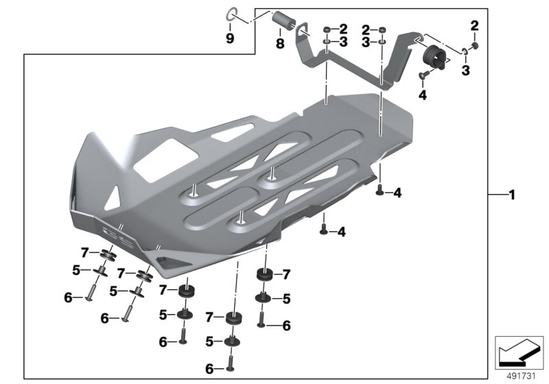 Защита двигателя алюминиевая для BMW K50 R 1250 GS 19 (0J91, 0J93) 0 (схема запчастей)