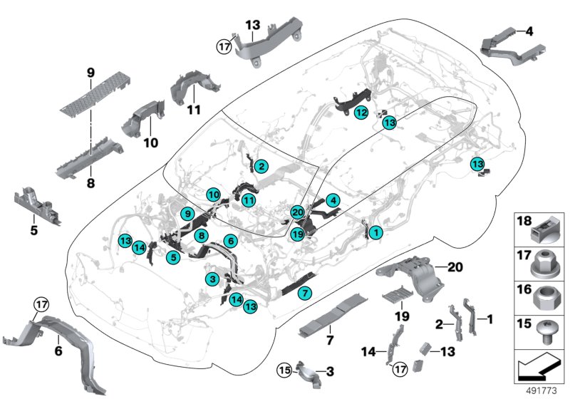Кожухи жг.проводов/кабельн.коробки для BMW F15 X5 30dX N57N (схема запчастей)
