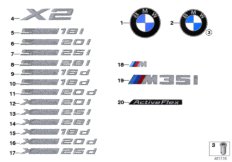 Эмблемы / надписи для BMW F39 X2 18dX B47 (схема запасных частей)
