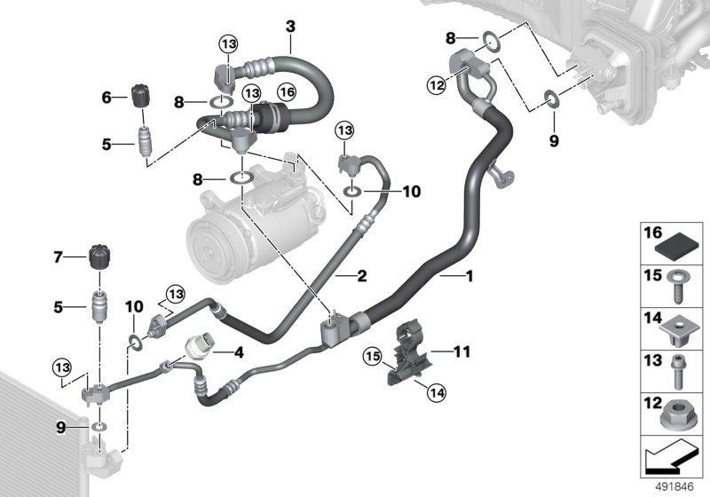 Трубопроводы хладагента для BMW G30 520i B48C (схема запчастей)