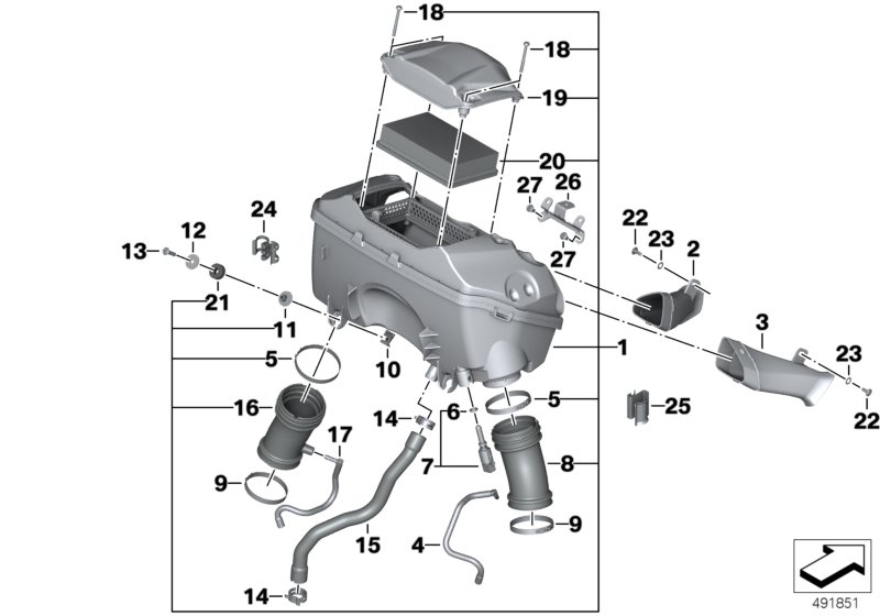 Глушитель шума всасыв./сменн.эл.фильтра для BMW K53 R 1200 R (0A04, 0A14) 0 (схема запчастей)