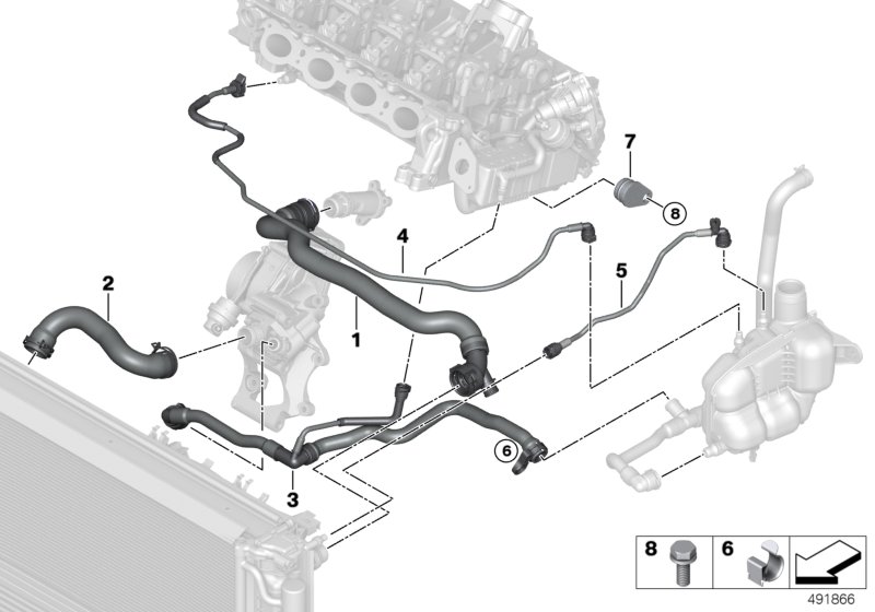 Шланги системы охлаждения для BMW F45 216d B37 (схема запчастей)