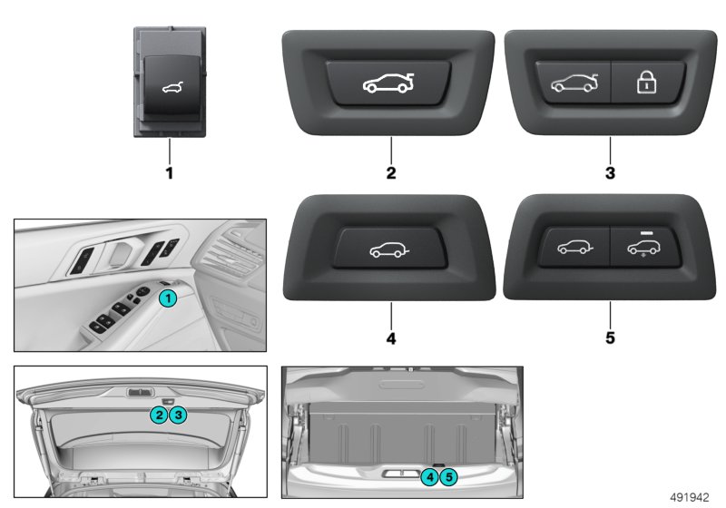 Переключатель привода крышки багажника для BMW G07 X7 30dX B57 (схема запчастей)