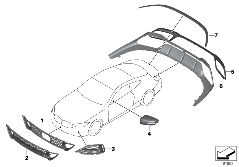 Дооснащение пакетом карбон для BMW G15 840dX B57 (схема запчастей)