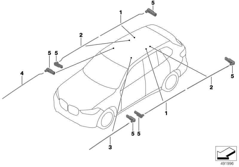 Оптоволок.кабель панорам.стекл.крыша для BMW G06 X6 30dX B57 (схема запчастей)