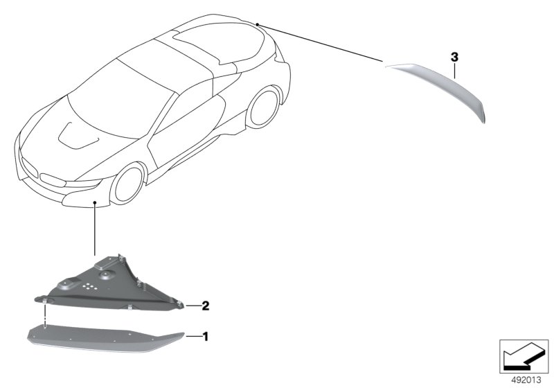 Дооснащение аэродинамическим пакетом для BMW I15 i8 B38X (схема запчастей)