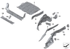 Пол багажника/брызговик Зд для MINI F60 Cooper D B47 (схема запасных частей)