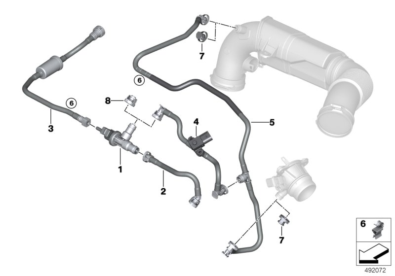 Клапан вентиляции топливного бака для BMW F48N X1 20iX B48C (схема запчастей)