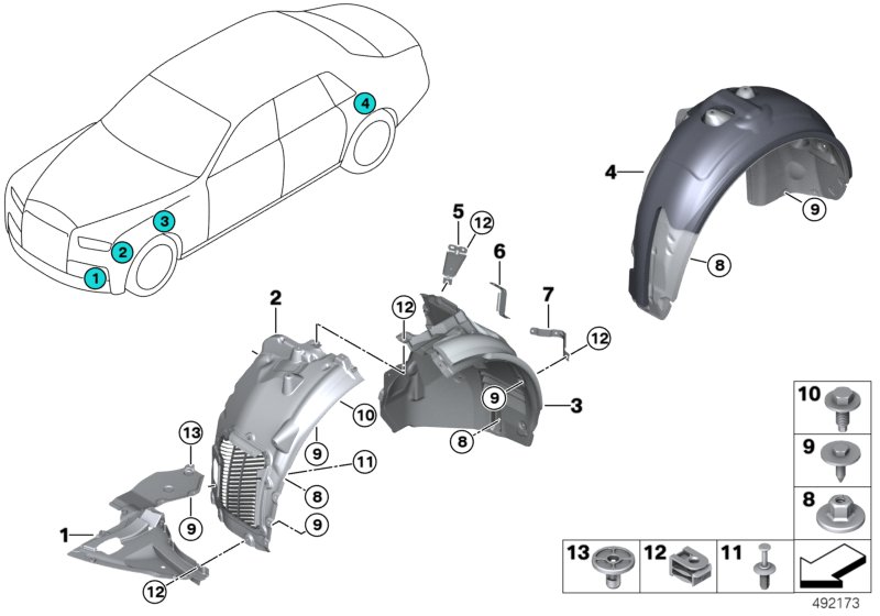 Защитный кожух колесной ниши для BMW RR11 Phantom N74L (схема запчастей)