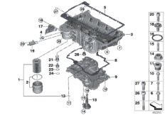 Масляный картер/фильтр/маслоизм.присп для BMW F90 M5 S63M (схема запасных частей)
