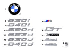 Эмблемы / надписи для BMW G32 630i B48D (схема запасных частей)